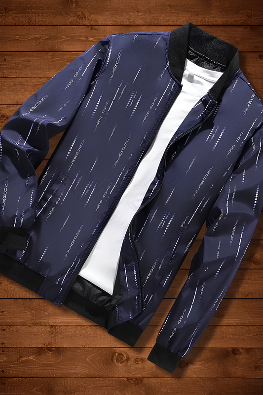 Erkek Lacivert Fermuarlı Stand Yaka Yumuşak Kabuklu Ceket – Gündelik Polyester Dış Giyim