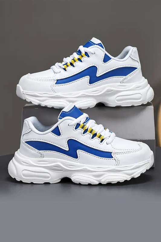 Beyaz Mavi Unisex Spor Ayakkabı – Kalın Taban Rahat Yürüyüş Sneaker