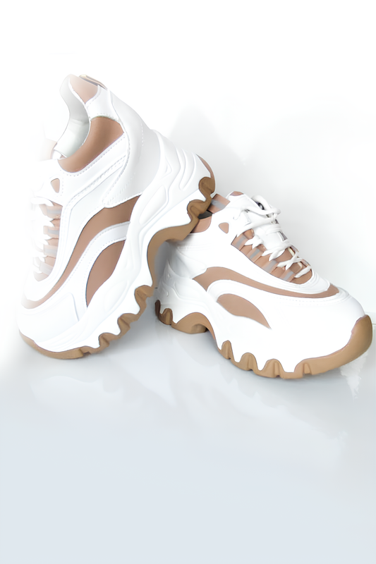 Beyaz Taba Kalın Taban Spor Ayakkabı – Şık ve Rahat Sneaker, Yürüyüş Ayakkabısı