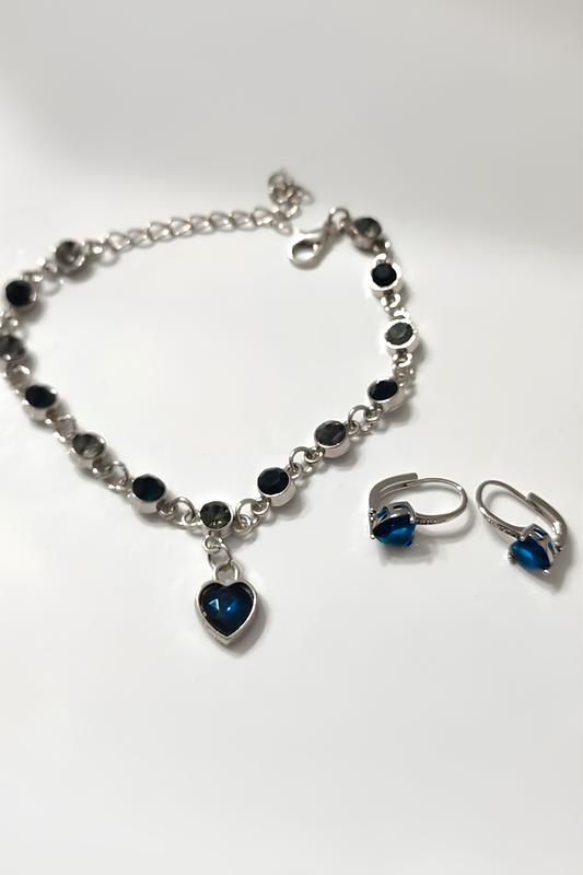 Mavi/Lacivert Renk Çelik Bileklik + Mavi/Lacivert Renk Çelik Küpe Set