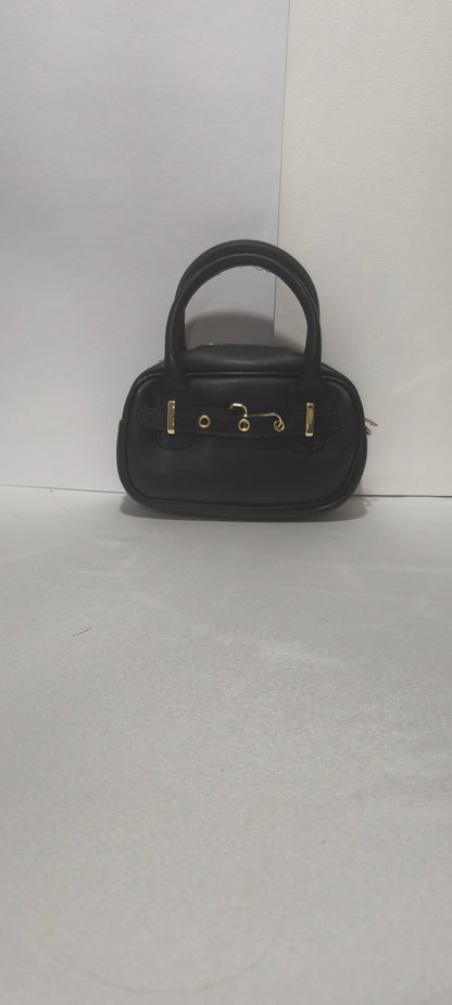 Siyah Renk Mini Kadın Kol / El / Omuz Çantası - Altın Tokalı Şık Tasarım