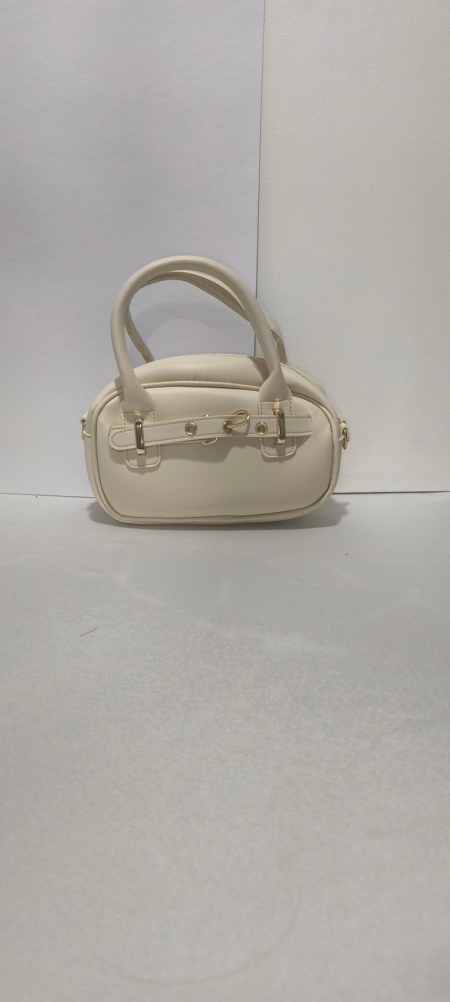 Krem Renk Mini Kadın Kol / El / Omuz Çantası - Altın Tokalı Şık Tasarım