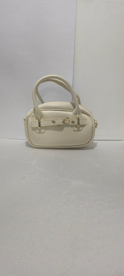Krem Renk Mini Kadın Kol / El / Omuz Çantası - Altın Tokalı Şık Tasarım