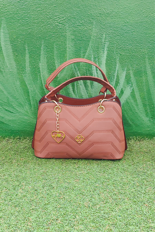 Zigzag Desenli Kadın El ve Omuz Çantası - Taba Renk Şık Model