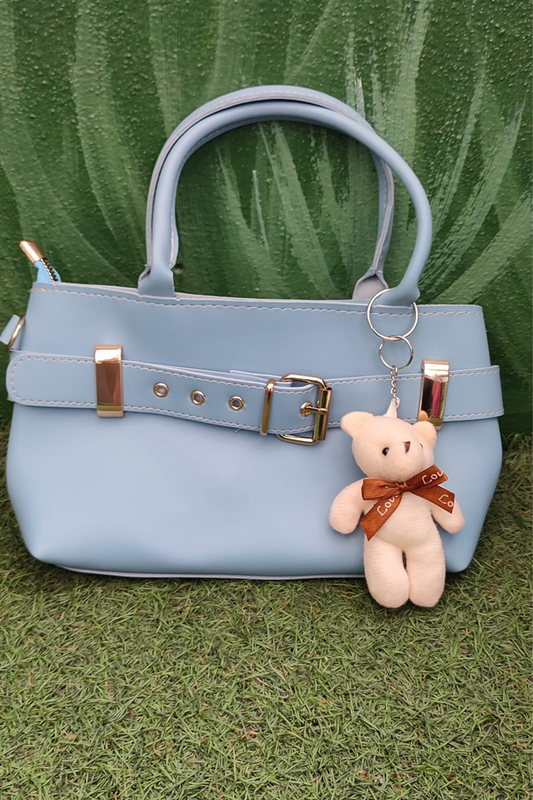 Peluş Ayı Charmlı Kadın Omuz Çantası – Mavi Renk & Peluş Ayıcık Detaylı Kadın Çanta