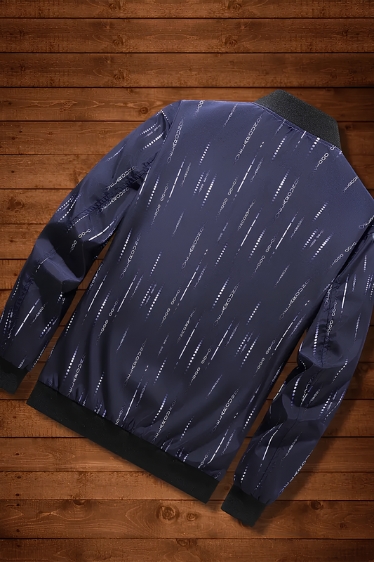 Erkek Lacivert Fermuarlı Stand Yaka Yumuşak Kabuklu Ceket – Gündelik Polyester Dış Giyim