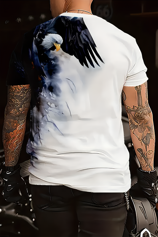 Erkek Beyaz Kartal Baskılı Lacivertimsi Spor Tişört – Şık, Rahat ve Modern Tasarım