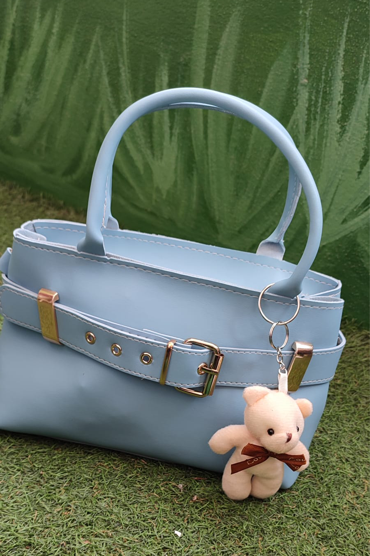 Peluş Ayı Charmlı Kadın Omuz Çantası – Mavi Renk & Peluş Ayıcık Detaylı Kadın Çanta