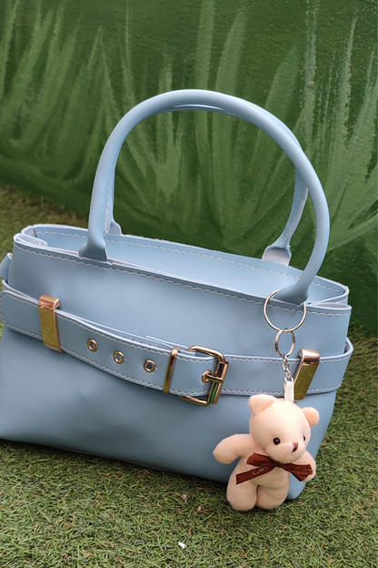 Peluş Ayı Charmlı Kadın Omuz Çantası – Mavi Renk & Peluş Ayıcık Detaylı Kadın Çanta