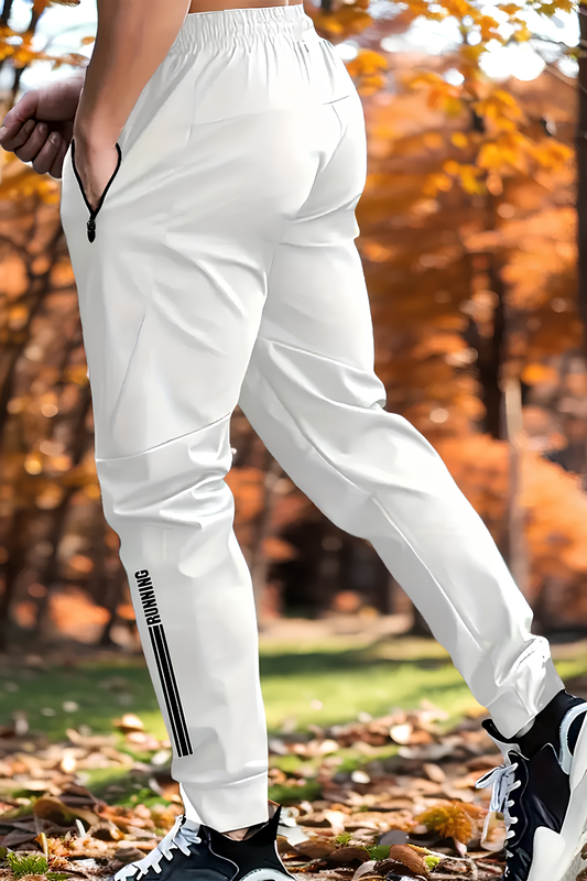 Beyaz Erkek Spor Eşofman Altı – Fermuarlı Cepli Slim Fit Jogger Model