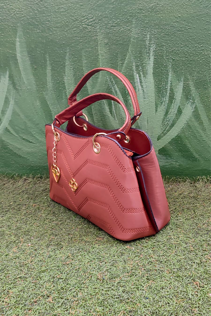 Zigzag Desenli Kadın El ve Omuz Çantası - Taba Renk Şık Model