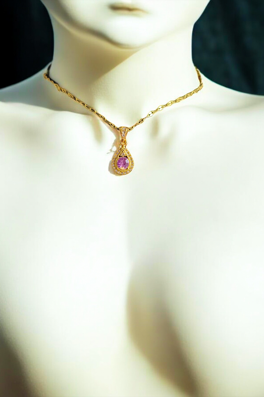 Su Damlası Mor Renk Kolye Çelik Malzeme