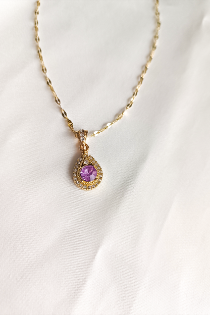 Su Damlası Mor Renk Kolye Çelik Malzeme