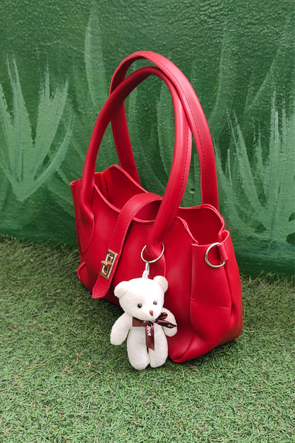 Peluş Ayıcık Charm Kadın Omuz Çantası – Kırmızı Renk & Peluş Ayıcık Detaylı Kadın Çanta