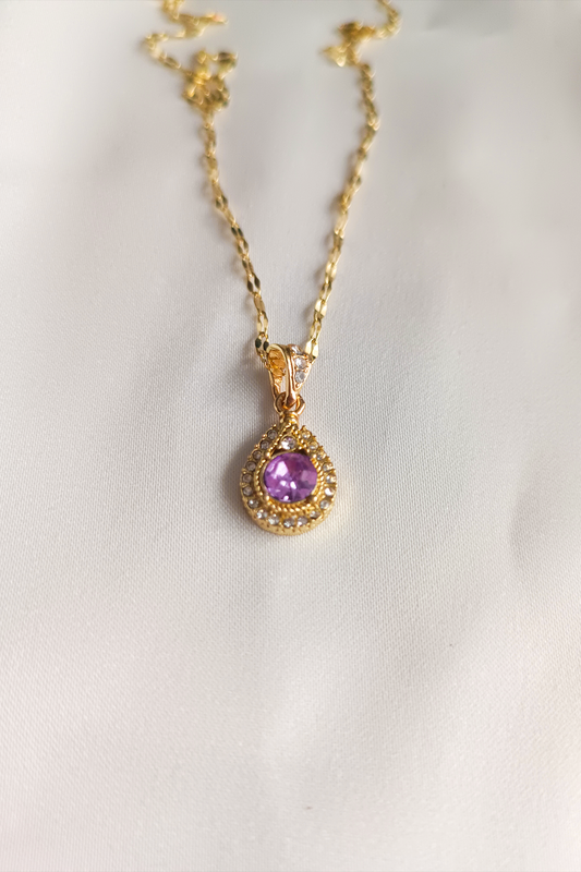 Su Damlası Mor Renk Kolye Çelik Malzeme