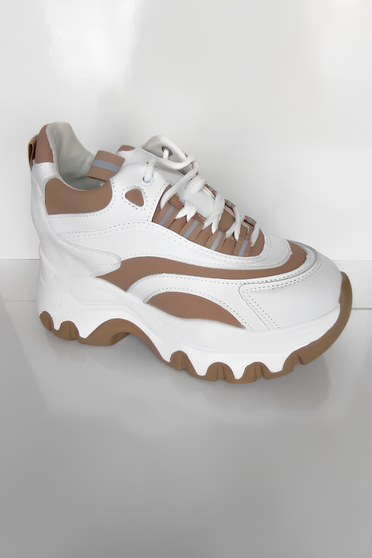 Beyaz Taba Kalın Taban Spor Ayakkabı – Şık ve Rahat Sneaker, Yürüyüş Ayakkabısı