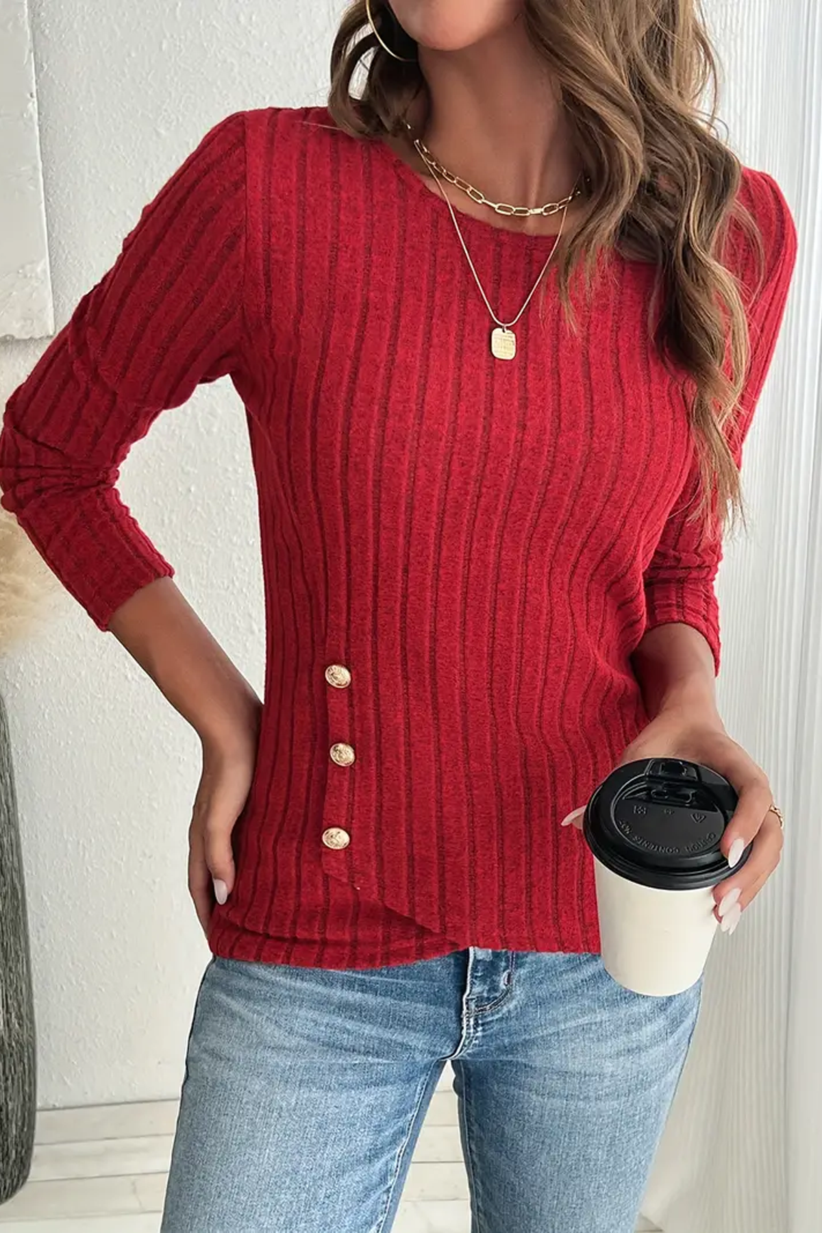 Kırmızı Renk Kadın Kazak, Kış, Sonbahar, İlkbahar İçin Uygun, Terletmez