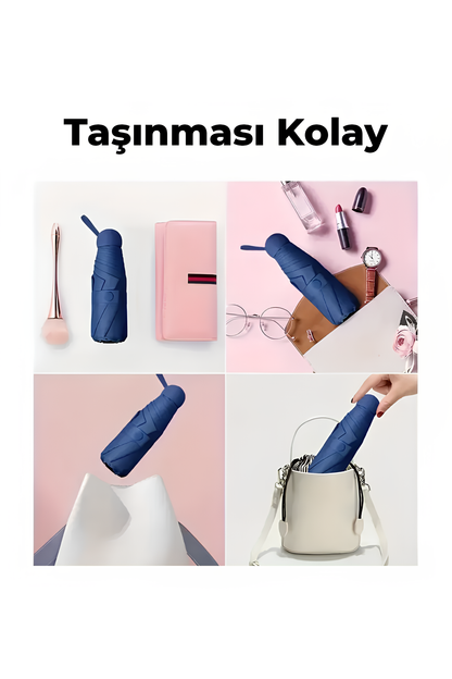 Katlanabilir Taşınabilir Şemsiye - 4 Renk Seçeneğiyle Minimalist Tasarım Siyah,Krem,Lacivert,Bordo