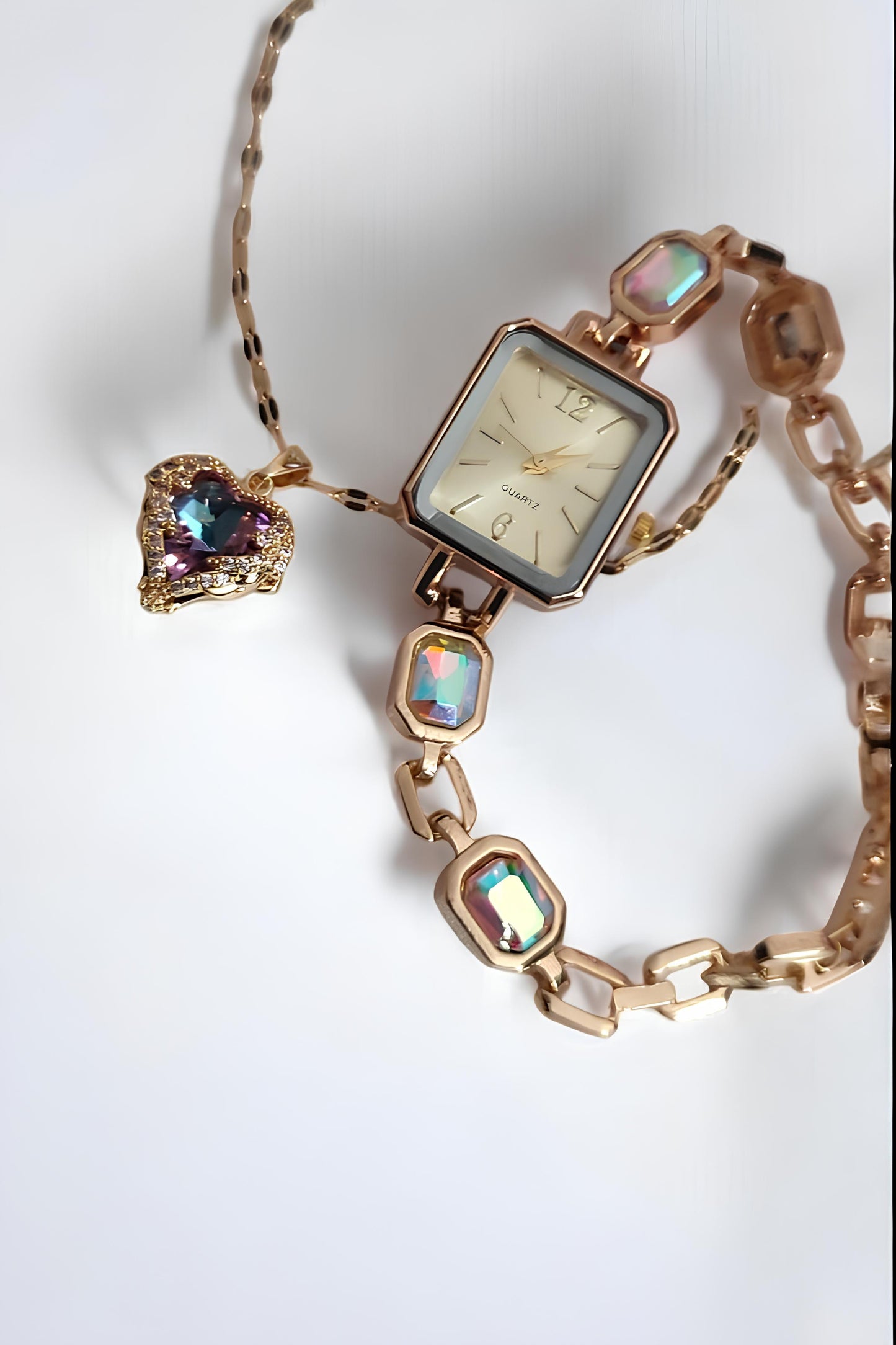 Rose Renk Şık Kadın Kol Saati ve Hediye Kolye
