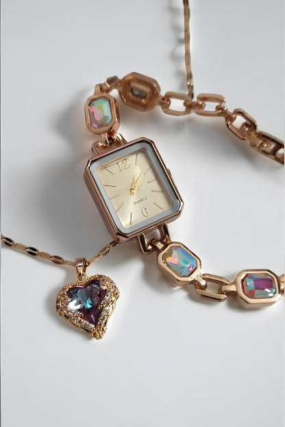 Rose Renk Şık Kadın Kol Saati ve Hediye Kolye