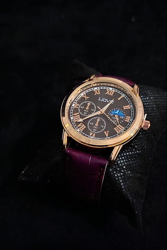 Bordo Deri Kordonlu Rose Gold Unisex - Erkek, Kadın Kol Saati