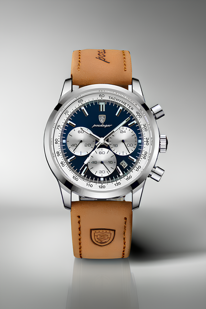 Paslanmaz Çelik Kasa Kronograf Erkek Saati Deri Kordonlu Spor Şık Tasarım