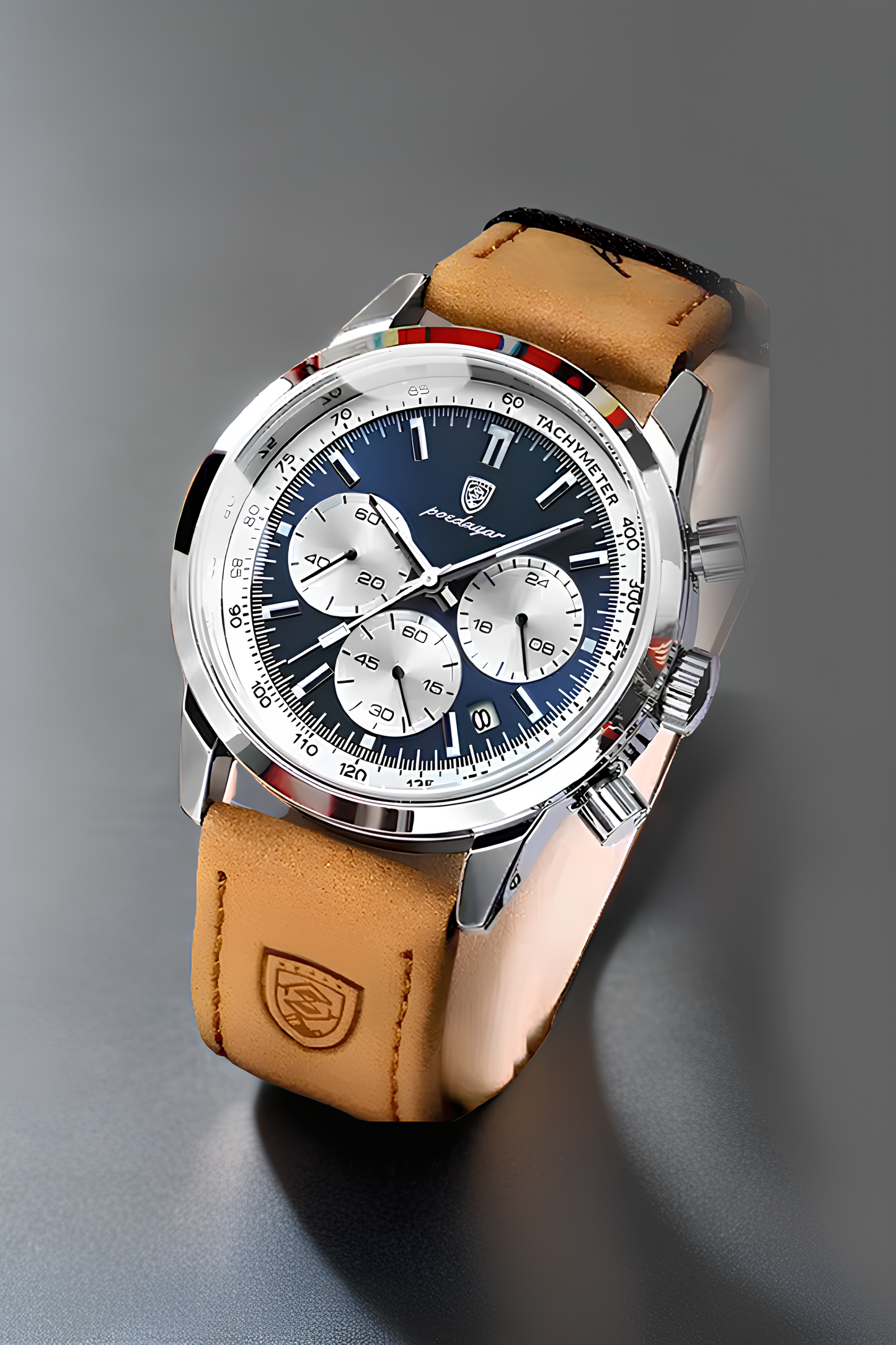 Paslanmaz Çelik Kasa Kronograf Erkek Saati Deri Kordonlu Spor Şık Tasarım