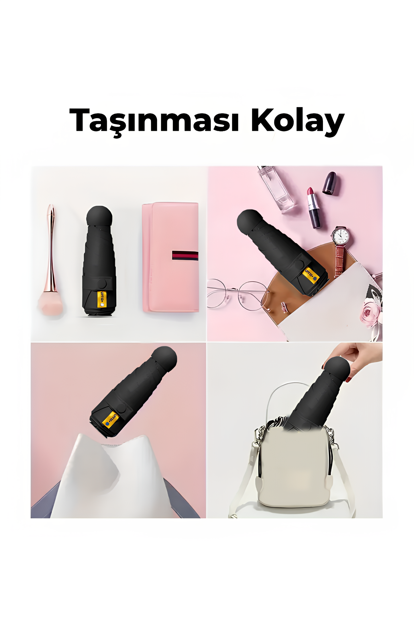 Katlanabilir Taşınabilir Şemsiye - 4 Renk Seçeneğiyle Minimalist Tasarım Siyah,Krem,Lacivert,Bordo