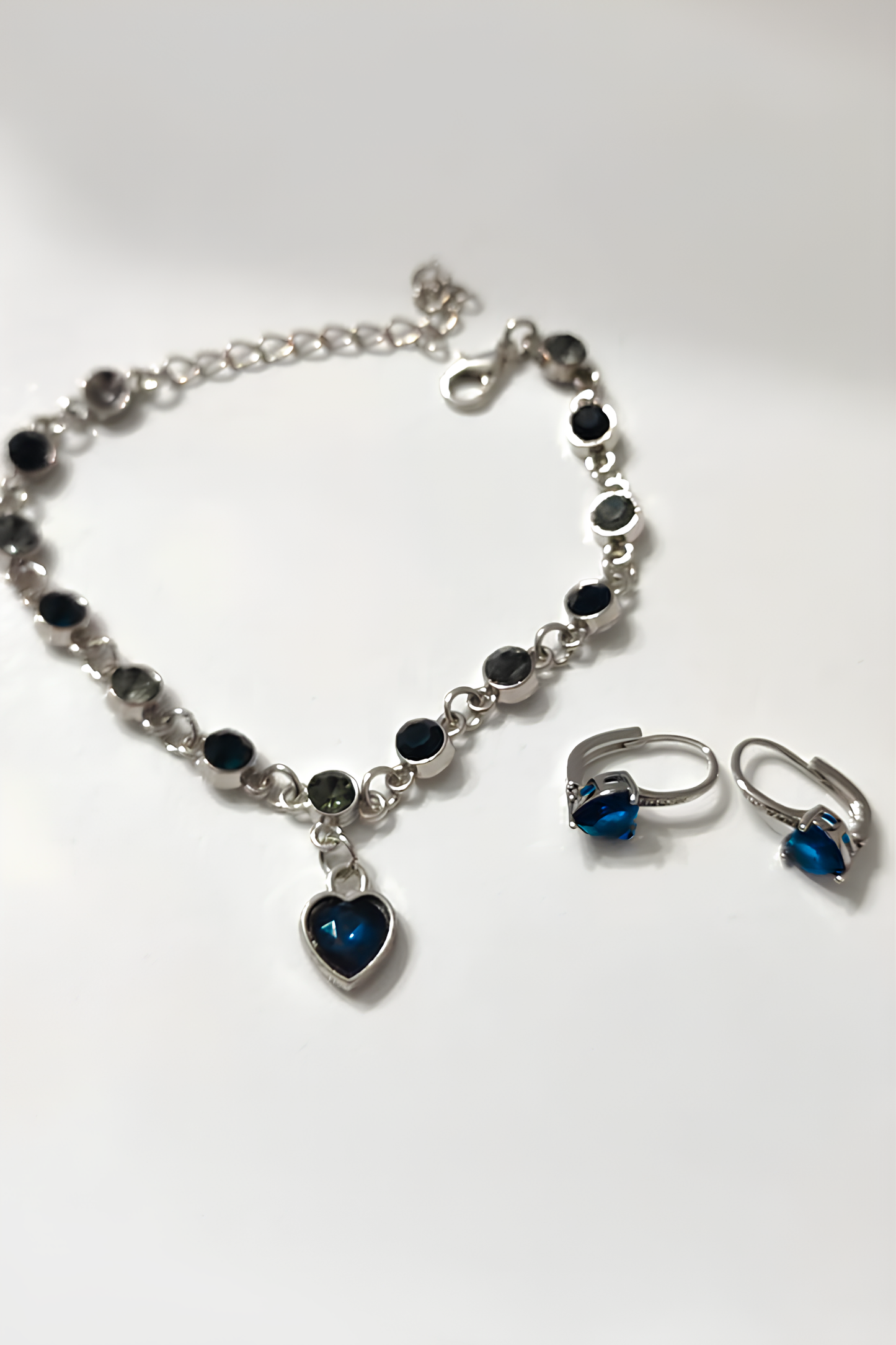 Mavi/Lacivert Renk Çelik Bileklik + Mavi/Lacivert Renk Çelik Küpe Set