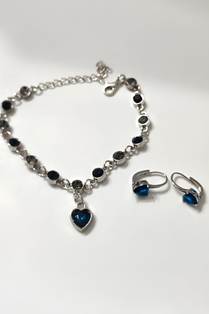 Mavi/Lacivert Renk Çelik Bileklik + Mavi/Lacivert Renk Çelik Küpe Set