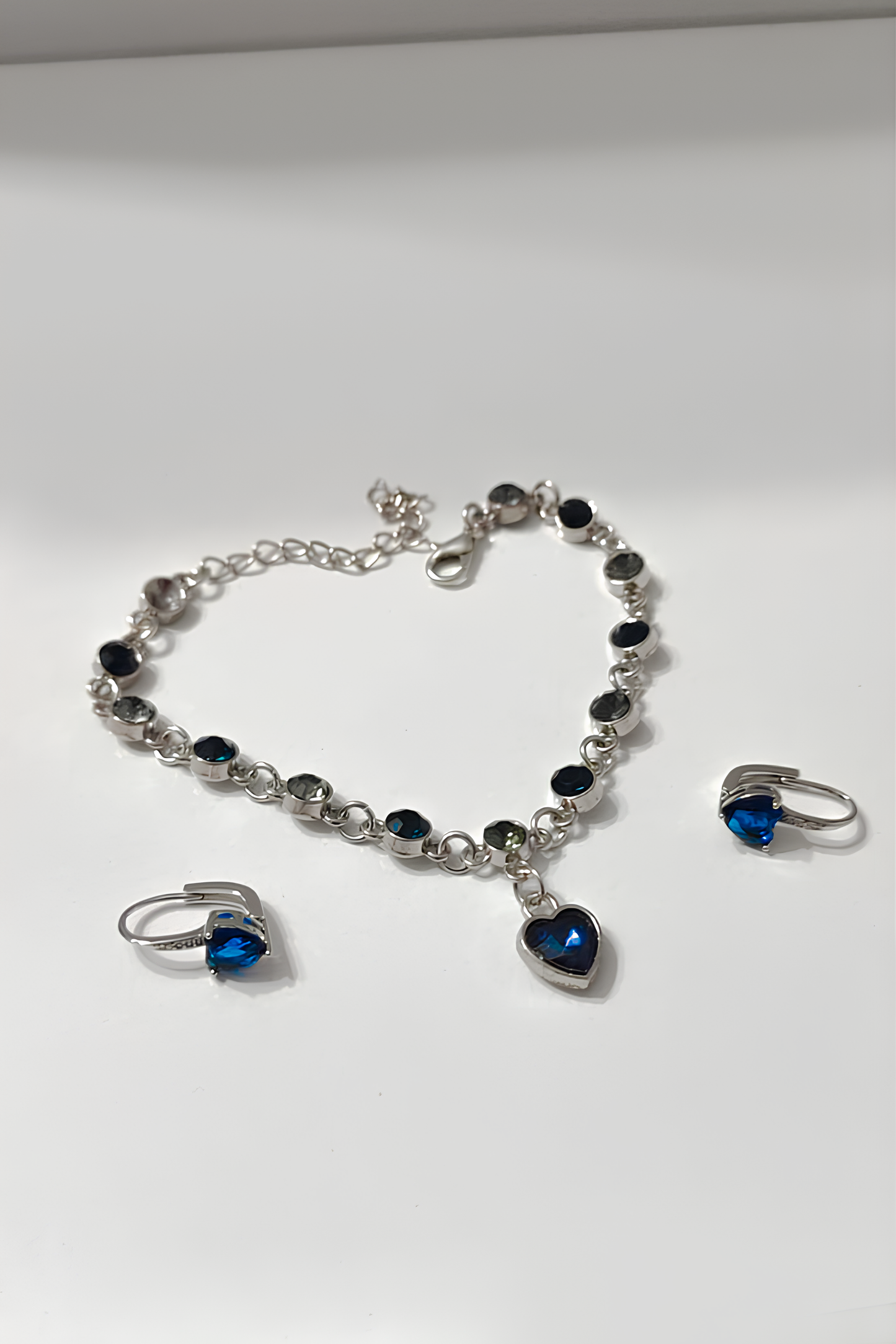 Mavi/Lacivert Renk Çelik Bileklik + Mavi/Lacivert Renk Çelik Küpe Set