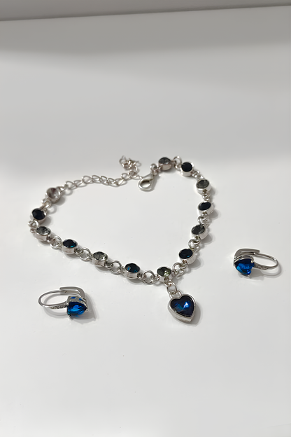 Mavi/Lacivert Renk Çelik Bileklik + Mavi/Lacivert Renk Çelik Küpe Set