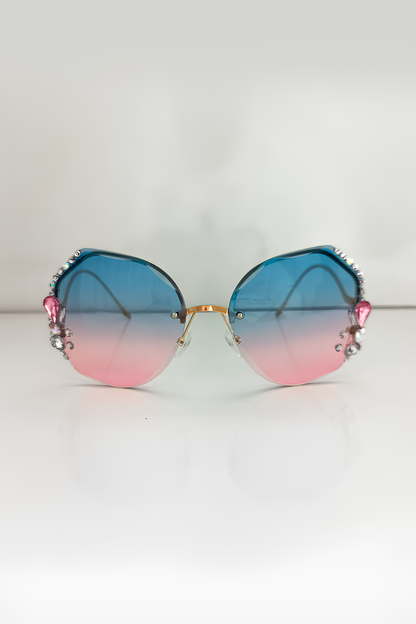 Mavi ve Pembe Renkli, Metal Çerçeveli Kadın Güneş Gözlüğü