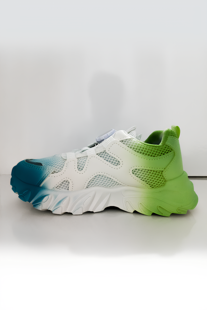 Mavi Yeşil Beyaz Renkli Kalın Tabanlı Spor Ayakkabı – Mavi & Yeşil Sneaker, Rahat ve Tarz