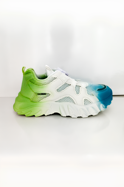 Mavi Yeşil Beyaz Renkli Kalın Tabanlı Spor Ayakkabı – Mavi & Yeşil Sneaker, Rahat ve Tarz