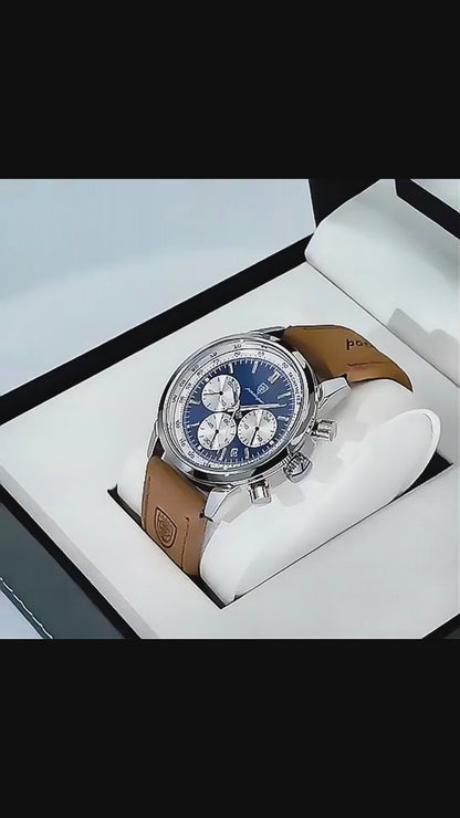 Paslanmaz Çelik Kasa Kronograf Erkek Saati Deri Kordonlu Spor Şık Tasarım