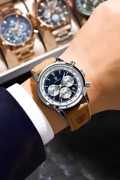 Paslanmaz Çelik Kasa Kronograf Erkek Saati Deri Kordonlu Spor Şık Tasarım