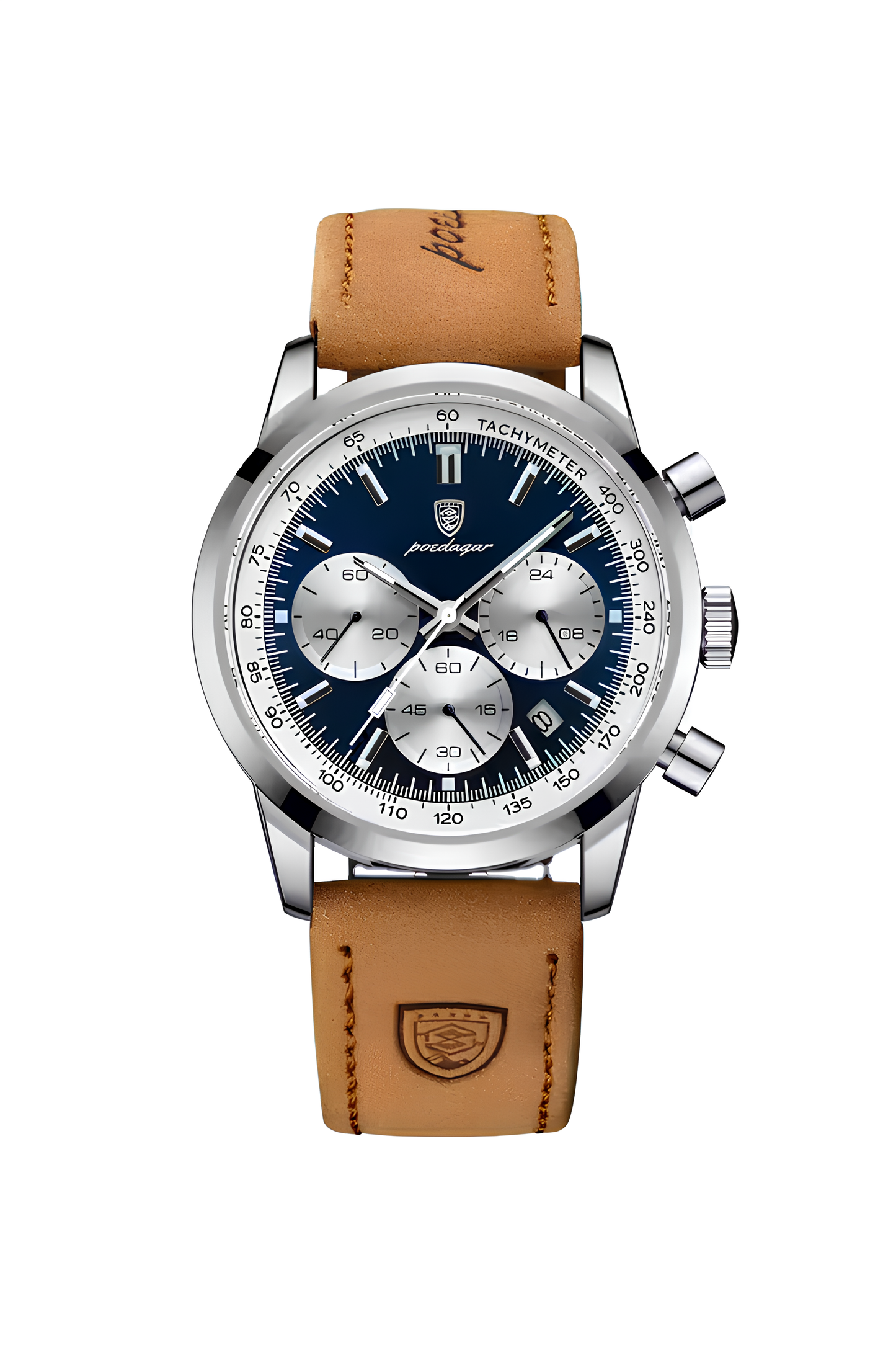 Paslanmaz Çelik Kasa Kronograf Erkek Saati Deri Kordonlu Spor Şık Tasarım